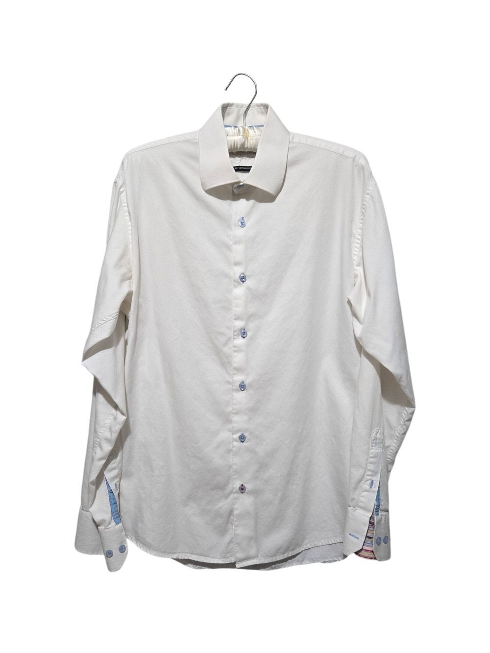 Luchiano Visconti Men’s Dress Shirt White 2 Ply Mercerized Cotton Contrast Sz Md